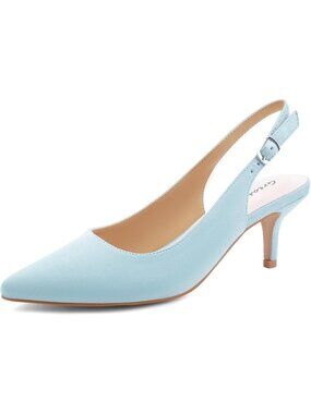 Women’s Light Blue Suede Low Heel Pumps Pointed Toe Kitten Heels Party Shoes
